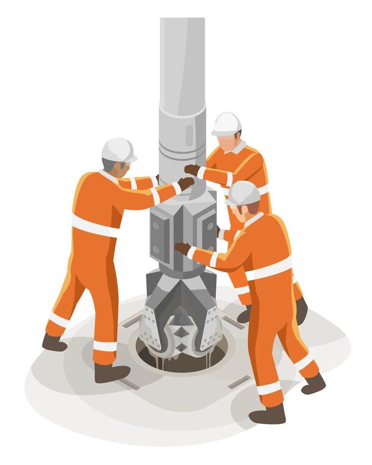 Oil and Gas industry production hard work laborer worker discovery processing platforms or offshore drilling natural gas in ocean isometric isolated vector Oil and Gas industry production hard work laborer worker discovery processing platforms or offshore drilling natural gas in ocean isometric isolated vector